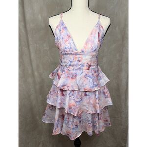 Franco Romantic Tiered Ruffle Watercolor Dress Cottagecore Women's S Boho